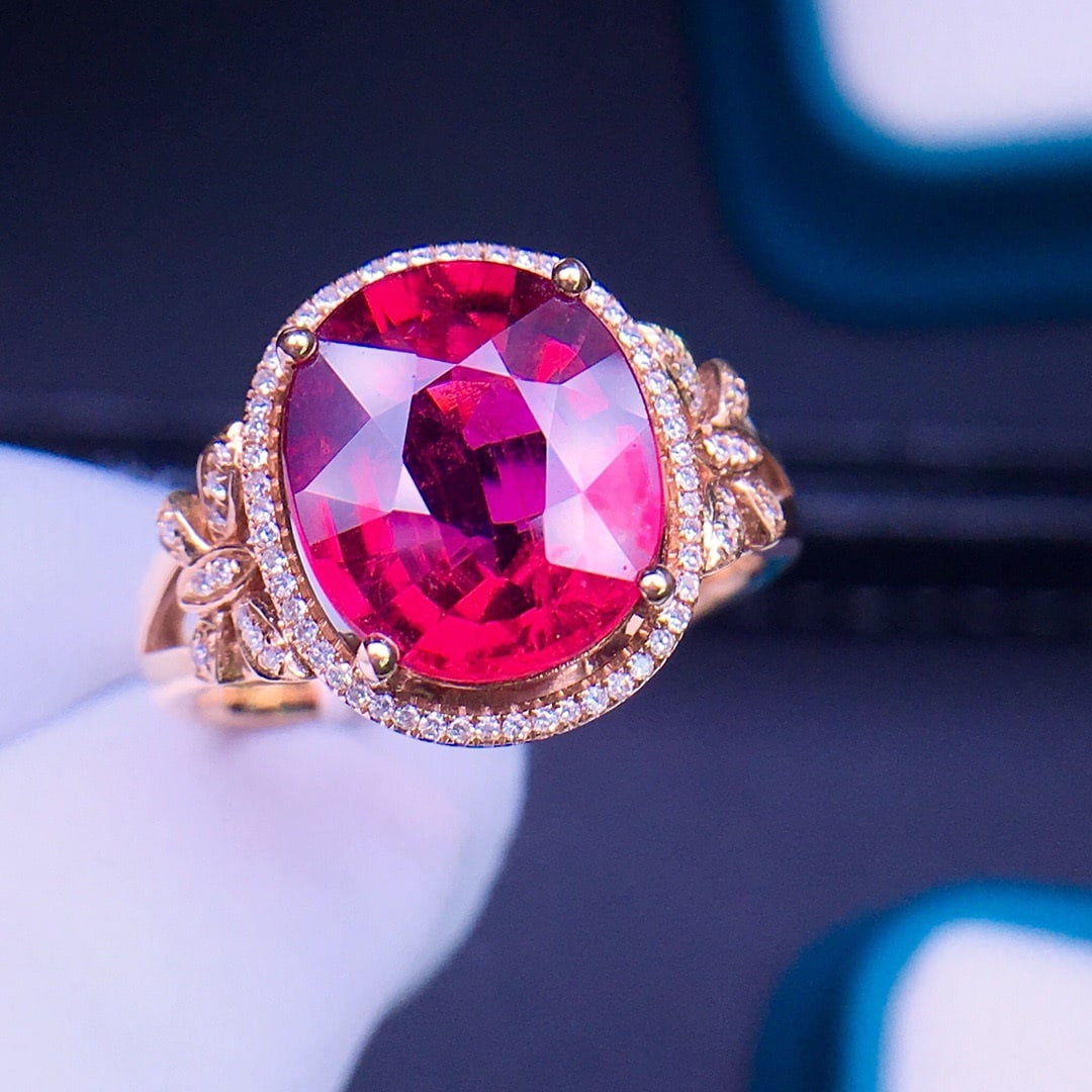 14K GOLD 4.5 CT NATURAL TOURMALINE & DIAMOND RING - 2