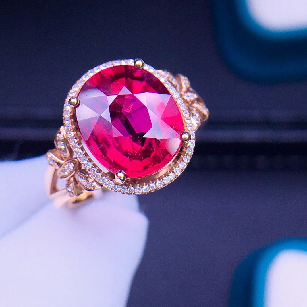 14K GOLD 4.5 CT NATURAL TOURMALINE & DIAMOND RING - 4