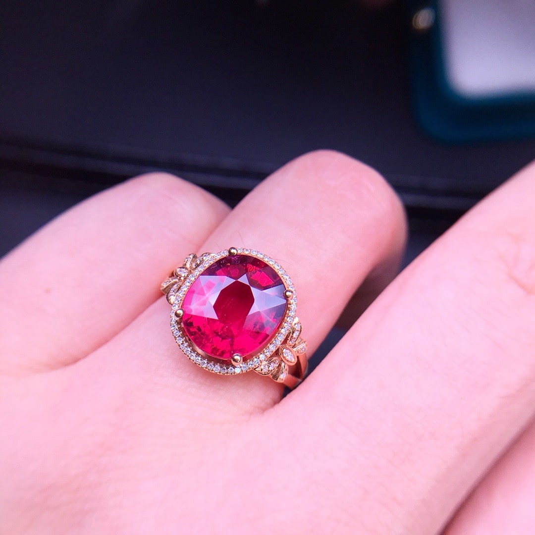 14K GOLD 4.5 CT NATURAL TOURMALINE & DIAMOND RING - 6