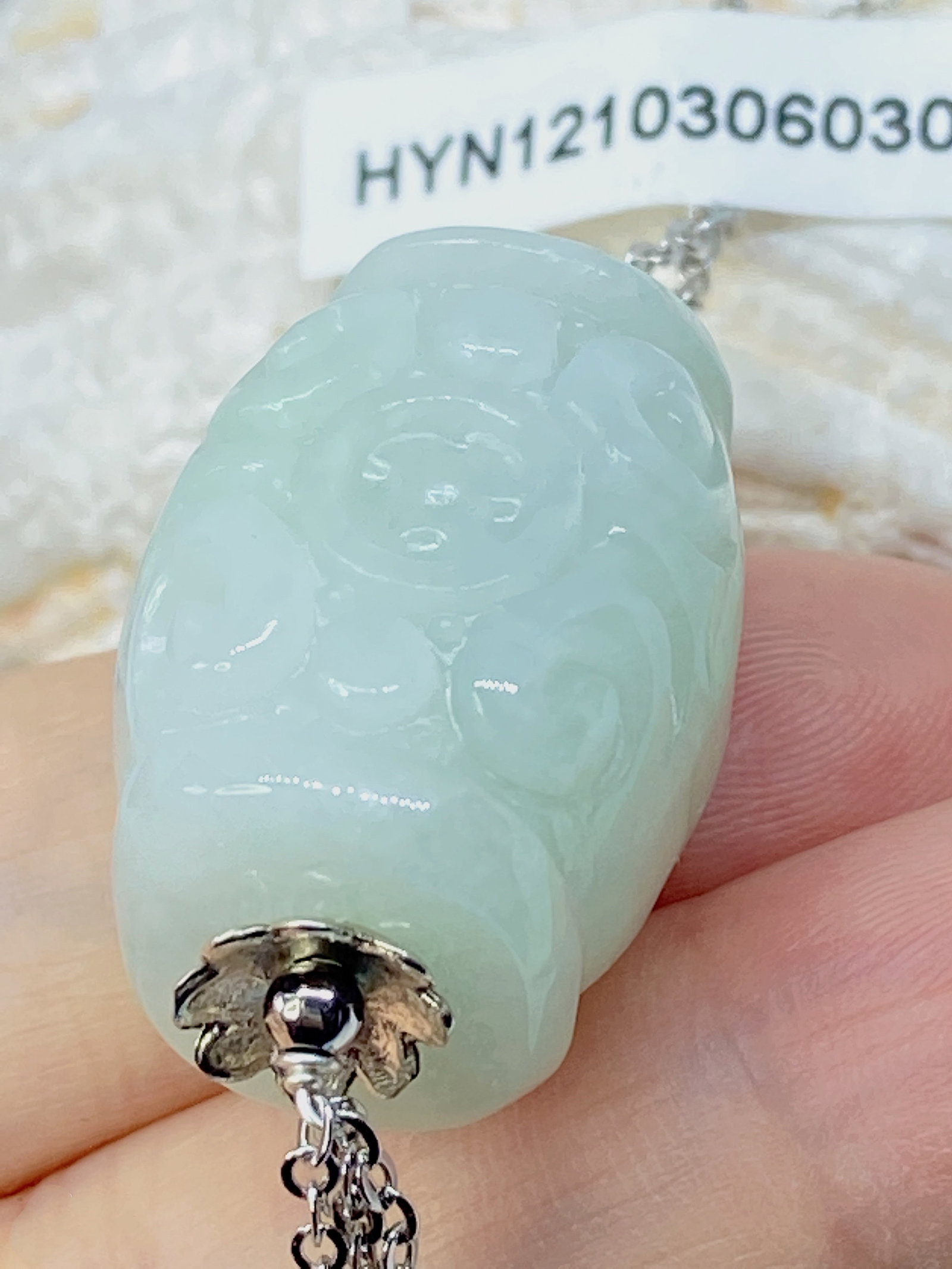 Jadeite Lucky Bead Archaic Amulet silver necklace - 3