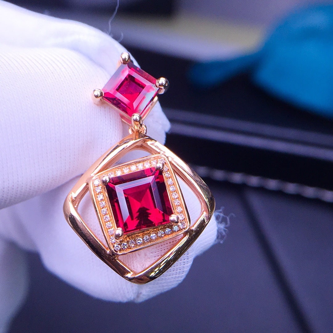 14K GOLD 3.5 CT NATURAL TOURMALINE & DIAMOND PENDANT - 2