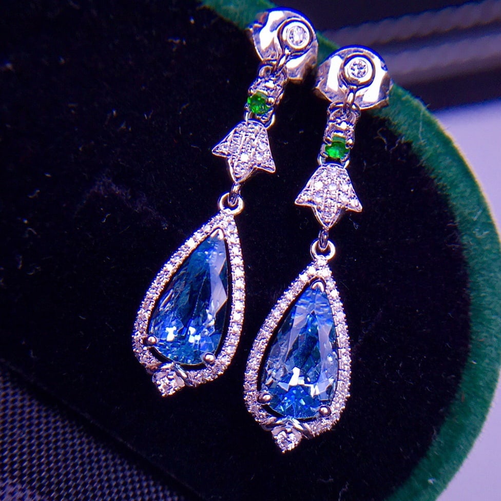 14K GOLD 2.1 CT VIVID BLUE NATURAL AQUAMARINE & DIAMOND EARRINGS - 3