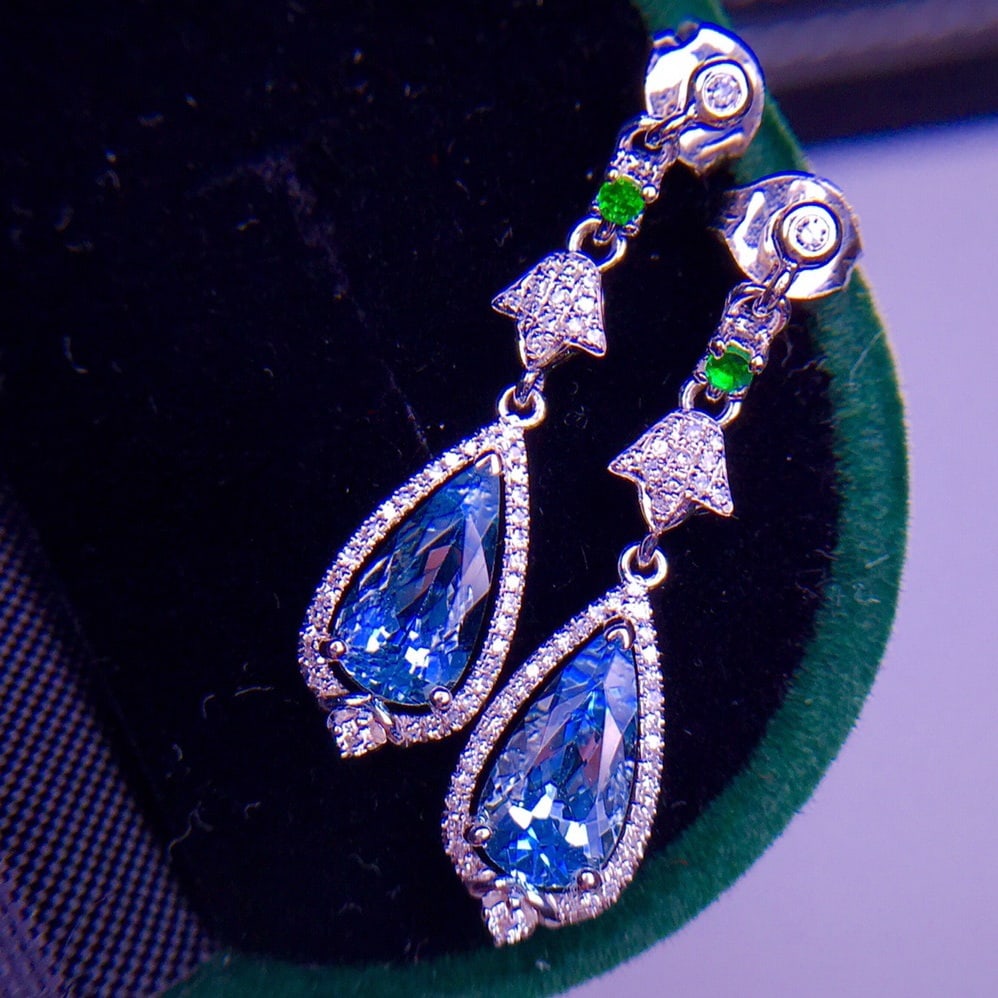 14K GOLD 2.1 CT VIVID BLUE NATURAL AQUAMARINE & DIAMOND EARRINGS - 4
