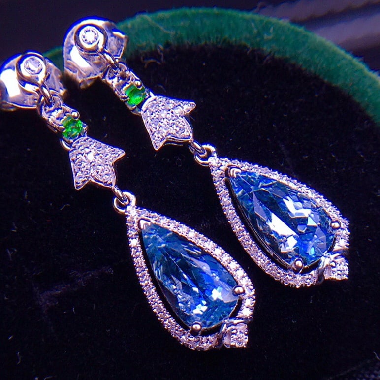 14K GOLD 2.1 CT VIVID BLUE NATURAL AQUAMARINE & DIAMOND EARRINGS - 5
