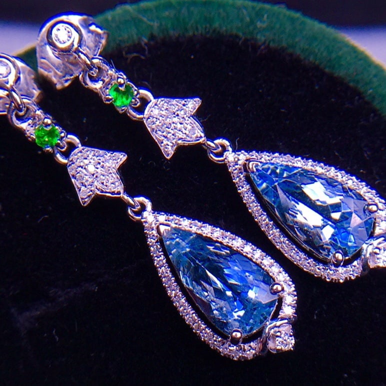 14K GOLD 2.1 CT VIVID BLUE NATURAL AQUAMARINE & DIAMOND EARRINGS - 6