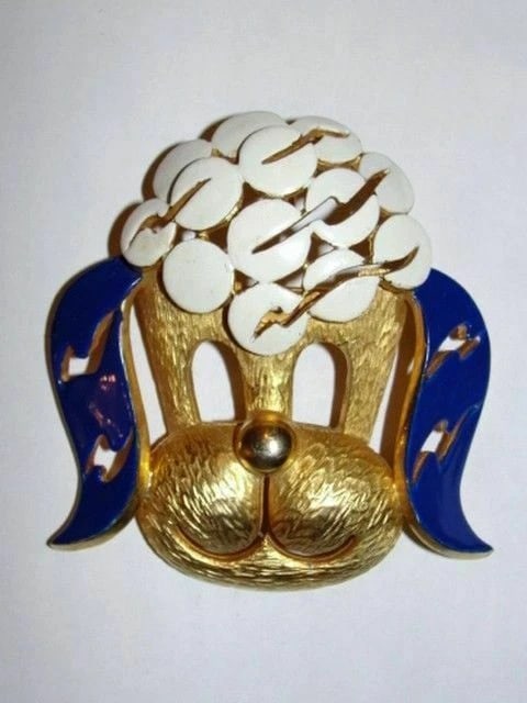 Massive Pierre Cardin 18 kt Gold Plated Enamel Poodle Head Pin - 2
