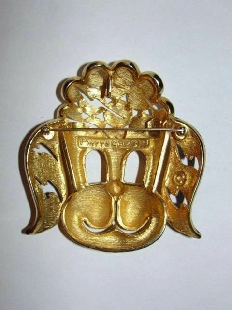 Massive Pierre Cardin 18 kt Gold Plated Enamel Poodle Head Pin - 4