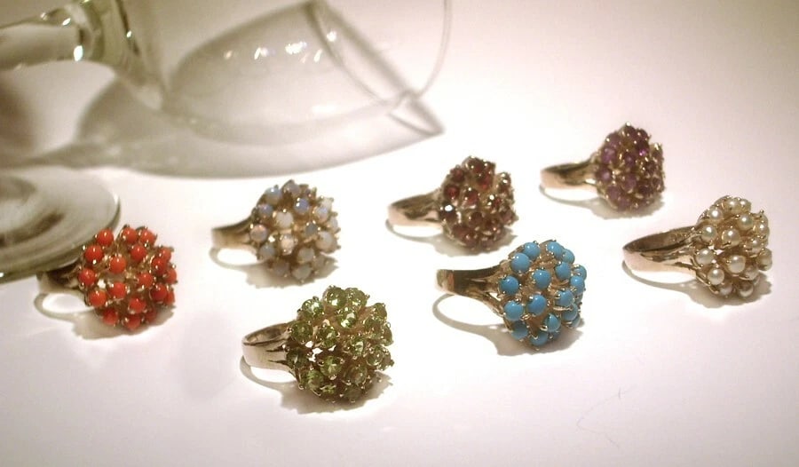 Round Cluster Sterling Silver and 18 kt Gold Vermeil Cocktail Ring with Faceted - 5