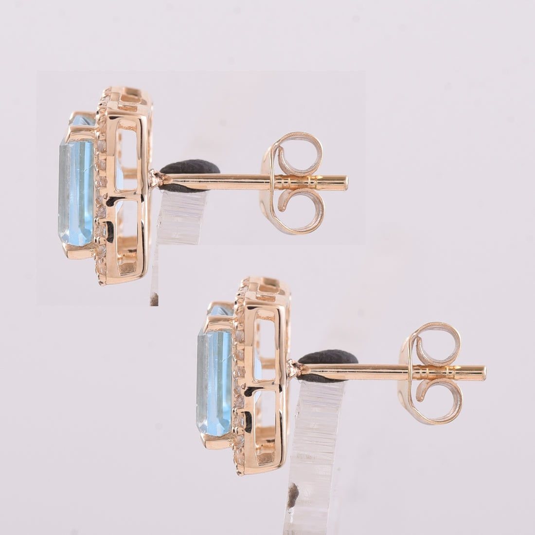 2.59 Ct Octagon Blue Topaz 9K Gold Earrings - 4