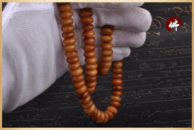 Chinese Tibet Old Yak Horn Bead Prayer Necklace Rosary 108 beads - 3