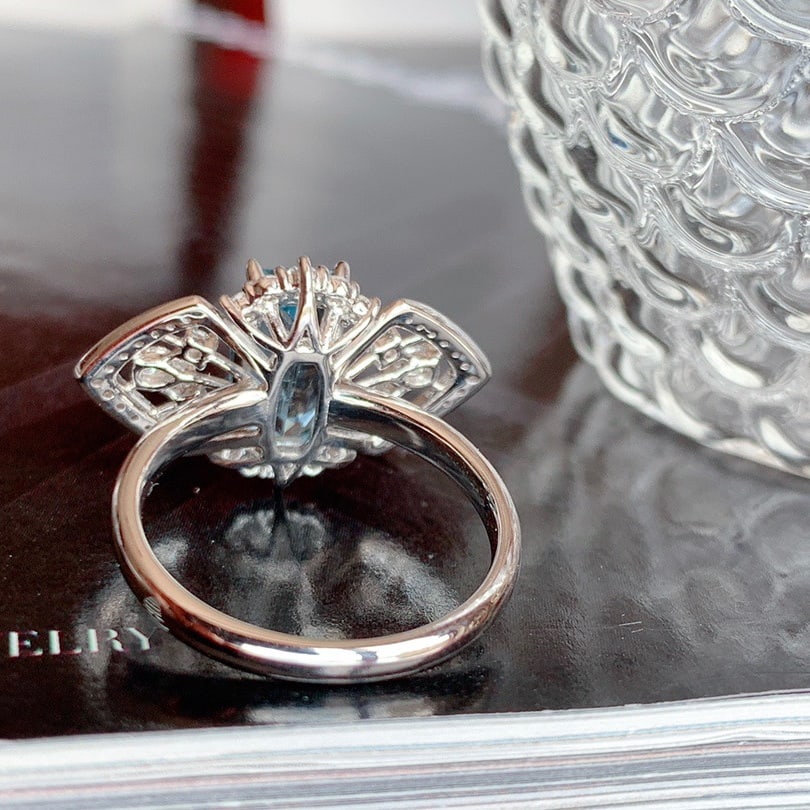 14K GOLD 2.50 CTW NATURAL AQUAMARINE & DIAMOND RING - 5