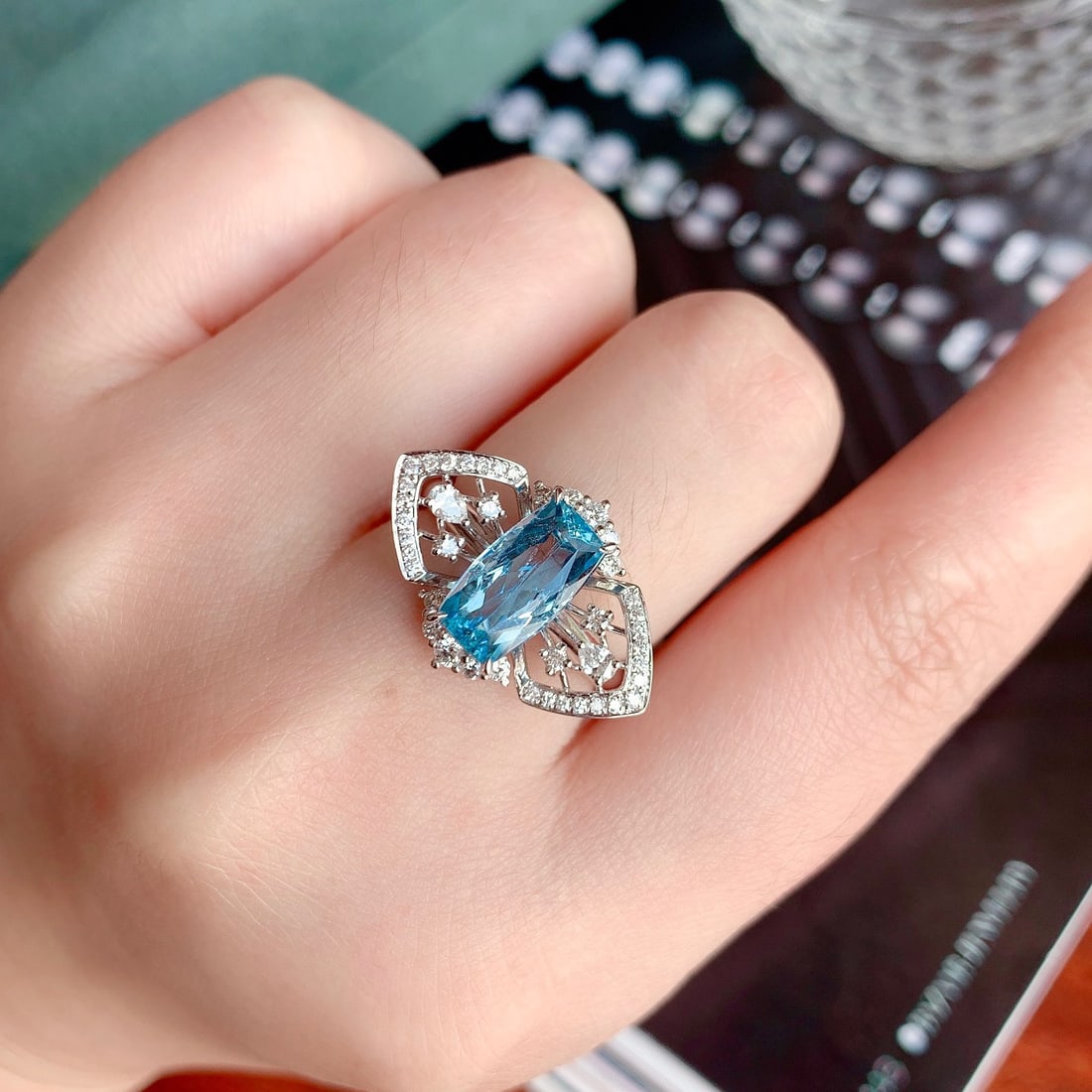 14K GOLD 2.50 CTW NATURAL AQUAMARINE & DIAMOND RING - 6