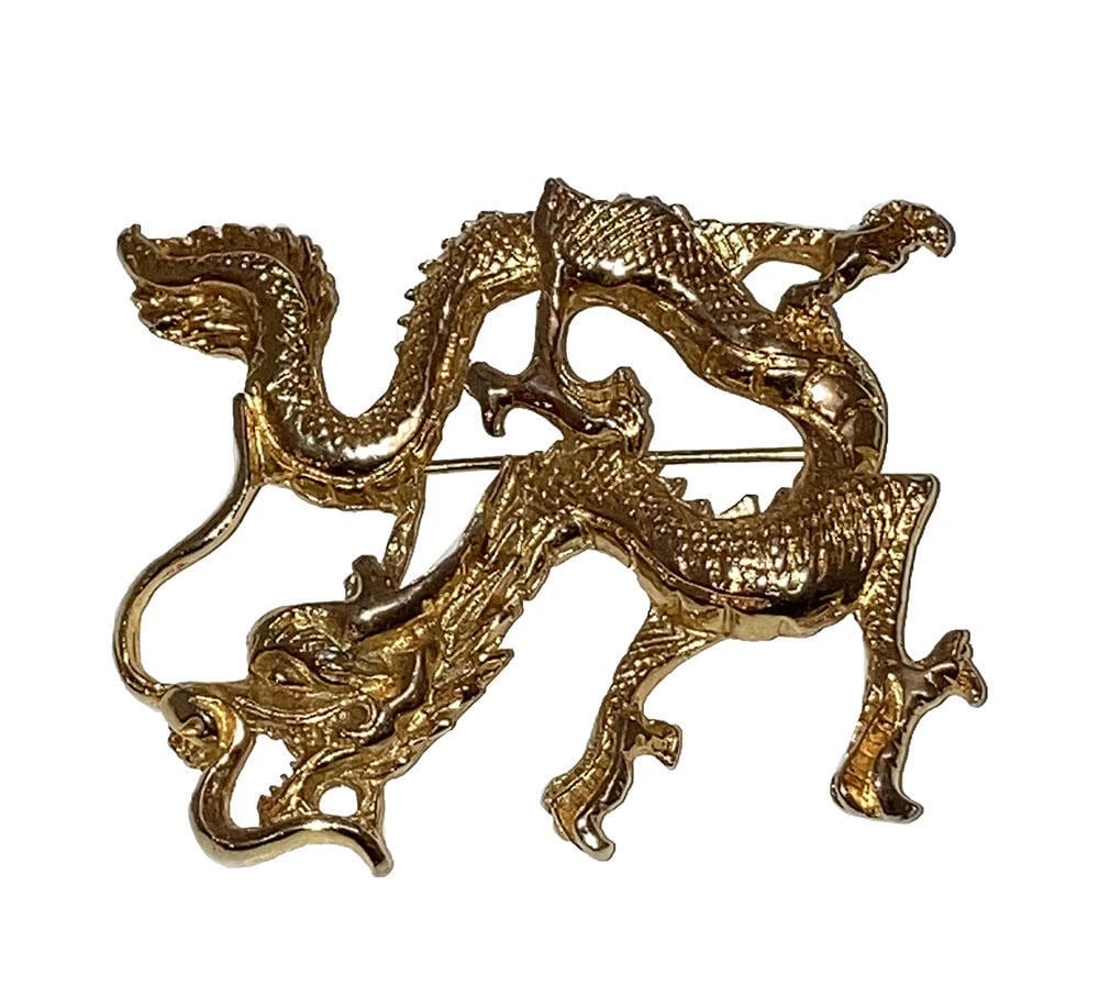 Vogue Jewelry Gold Plated Chinese Dragon Pin - 2