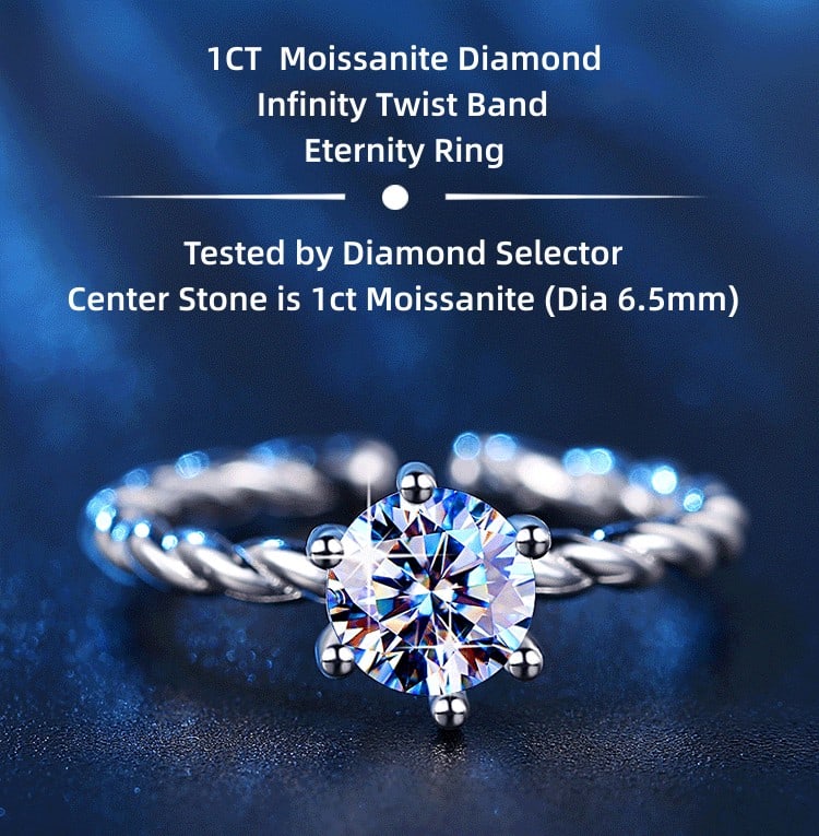 Twisted Shank Round 1CT Moissanite Solitaire Engagement 925 silver Ring - 2