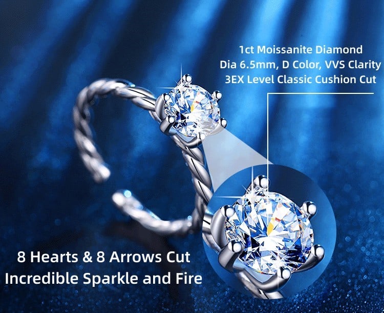 Twisted Shank Round 1CT Moissanite Solitaire Engagement 925 silver Ring - 3