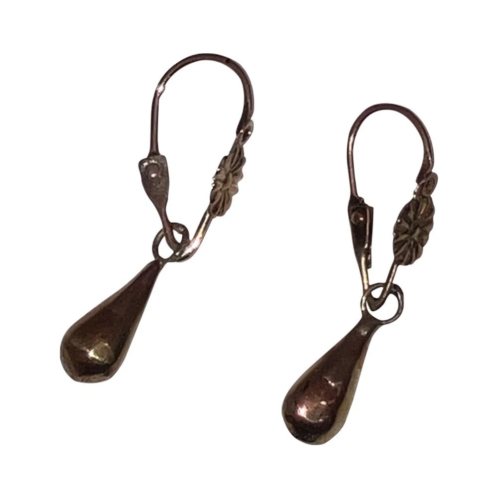 9 KT Gold Mexican Hand Made Flower Drop Earrings - 6
