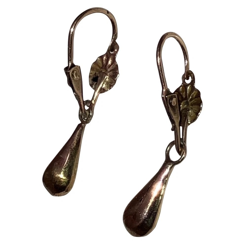 9 KT Gold Mexican Hand Made Flower Drop Earrings - 7