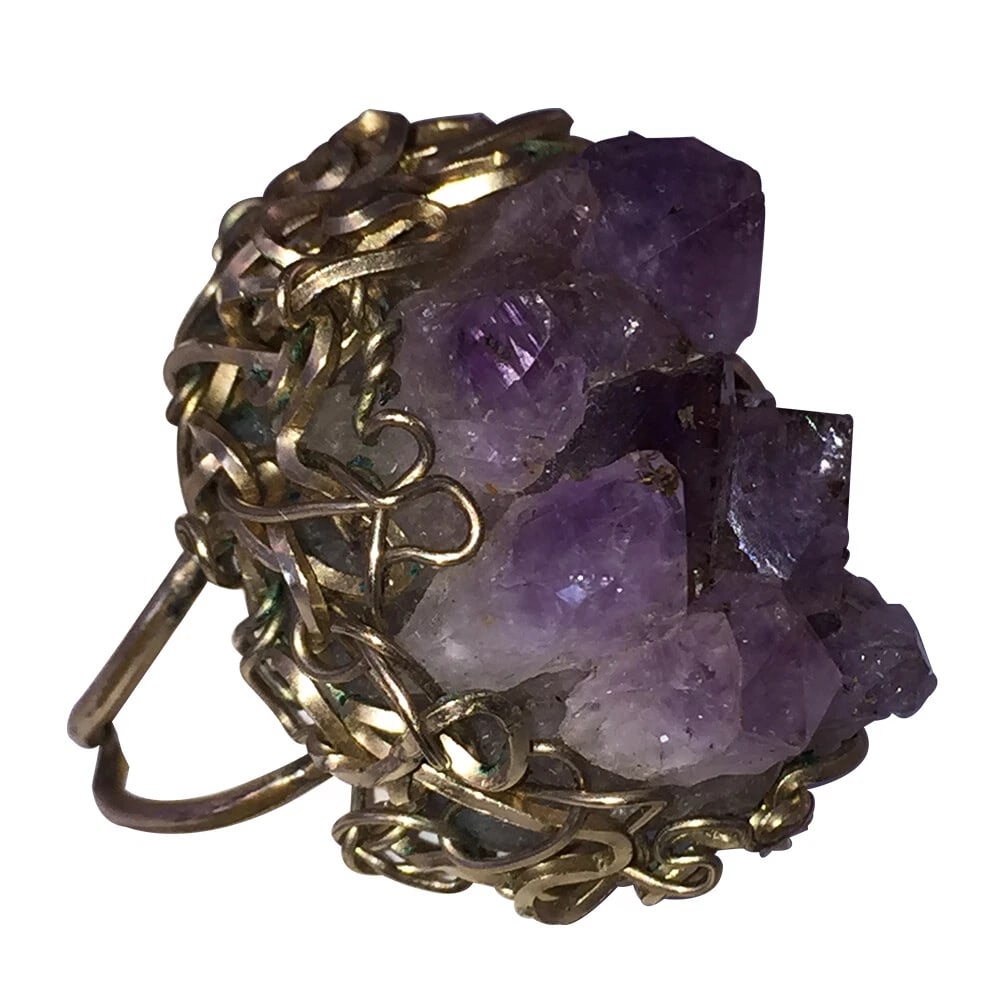 Artisan Amethyst Druzy Ring with Gold Filled Wire - 2