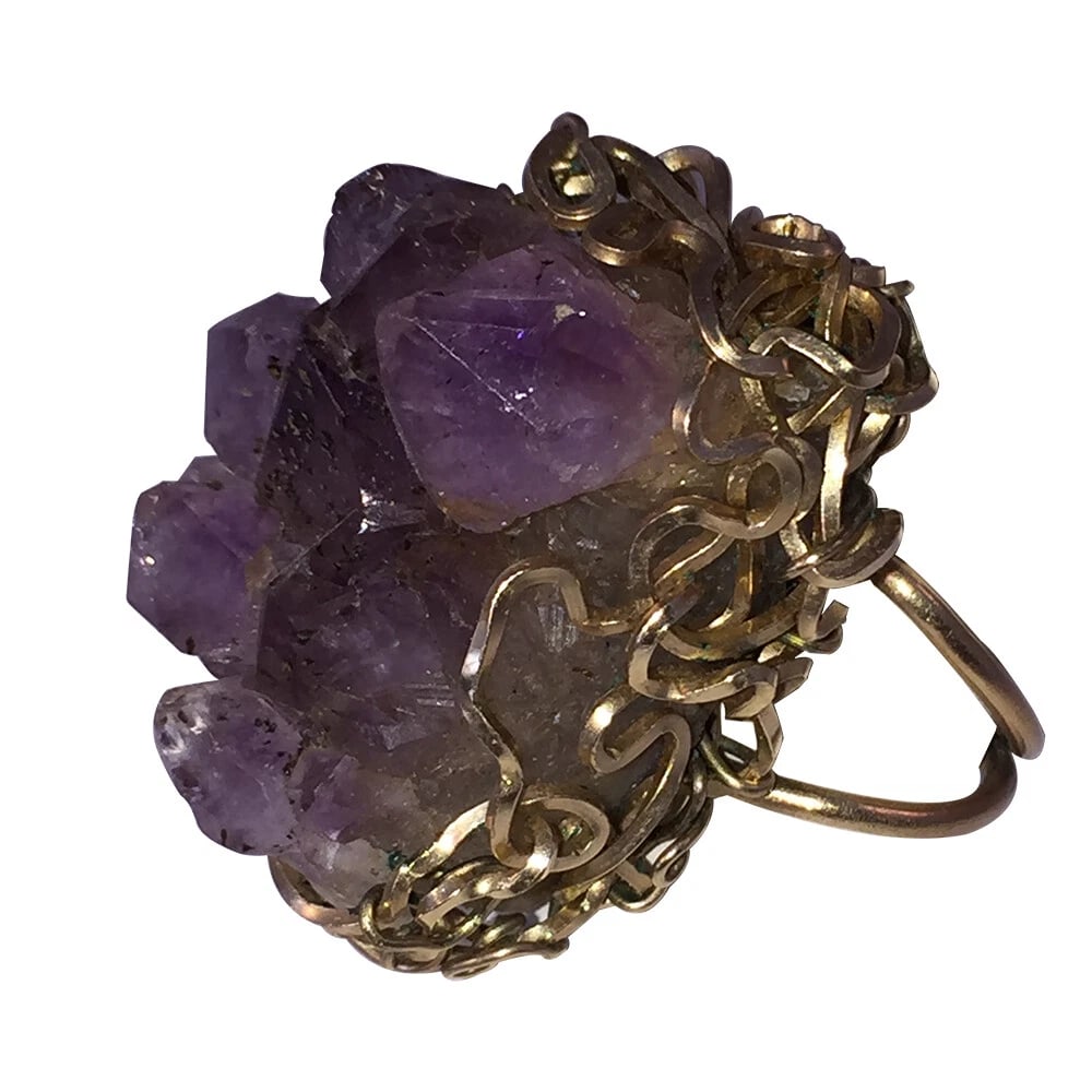Artisan Amethyst Druzy Ring with Gold Filled Wire - 4