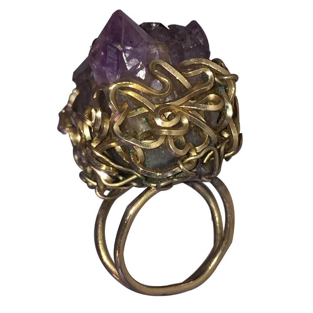 Artisan Amethyst Druzy Ring with Gold Filled Wire - 5
