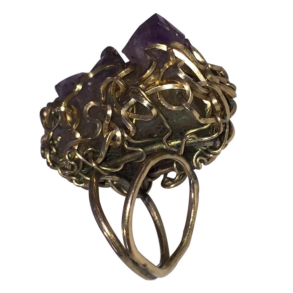 Artisan Amethyst Druzy Ring with Gold Filled Wire - 6