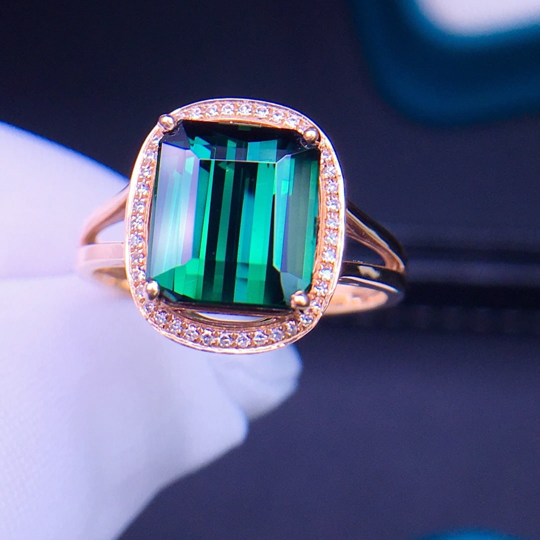 14K GOLD 3.5 CT NATURAL TOURMALINE & DIAMOND RING - 2