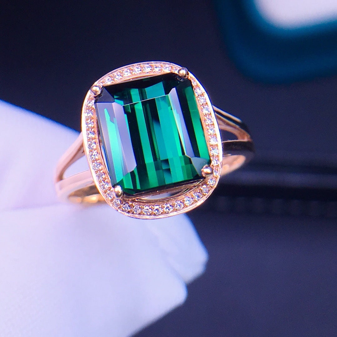 14K GOLD 3.5 CT NATURAL TOURMALINE & DIAMOND RING - 3