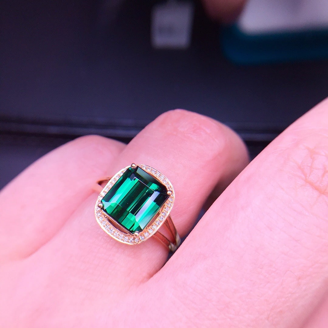 14K GOLD 3.5 CT NATURAL TOURMALINE & DIAMOND RING - 5