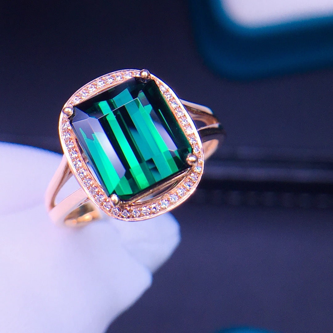 14K GOLD 3.5 CT NATURAL TOURMALINE & DIAMOND RING - 6