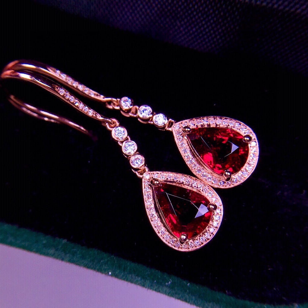 14K GOLD 2.8 CT NATURAL TOURMALINE & DIAMOND EARRINGS - 3