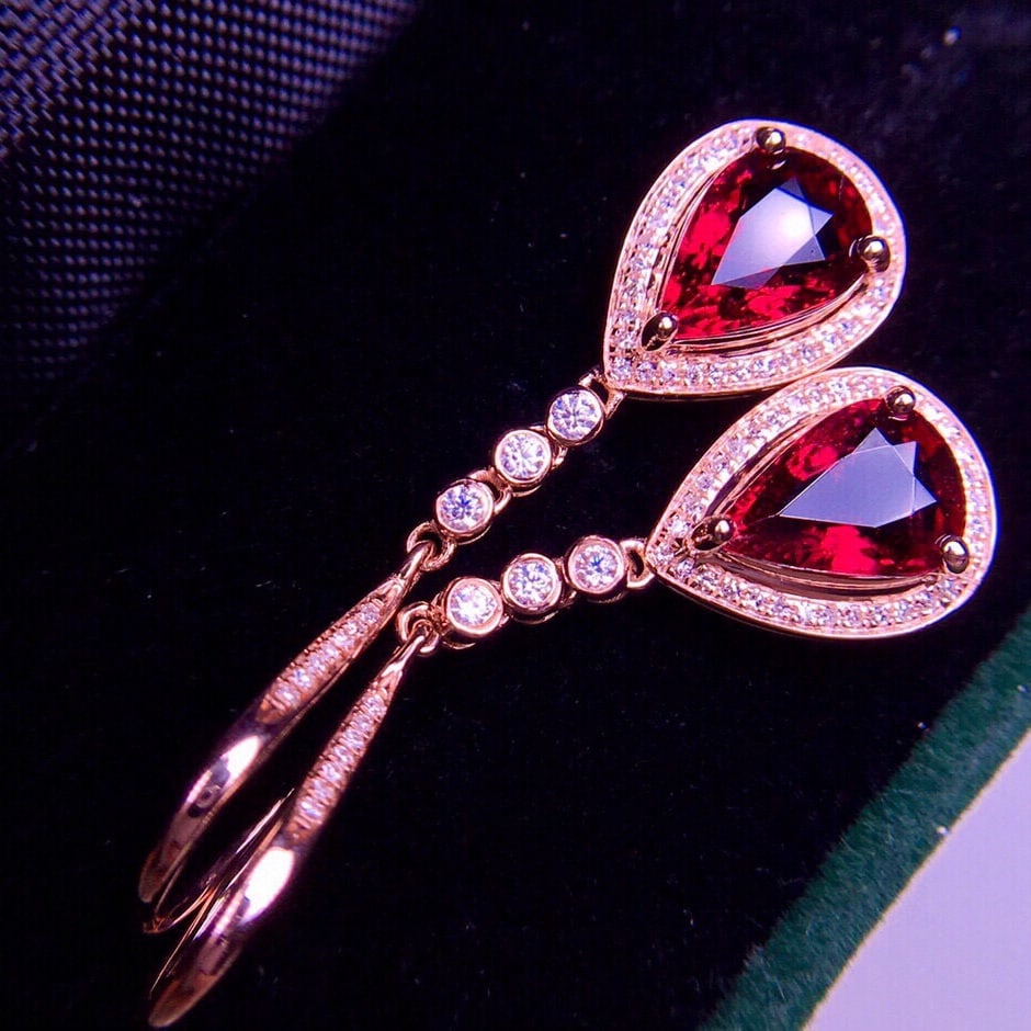 14K GOLD 2.8 CT NATURAL TOURMALINE & DIAMOND EARRINGS - 6