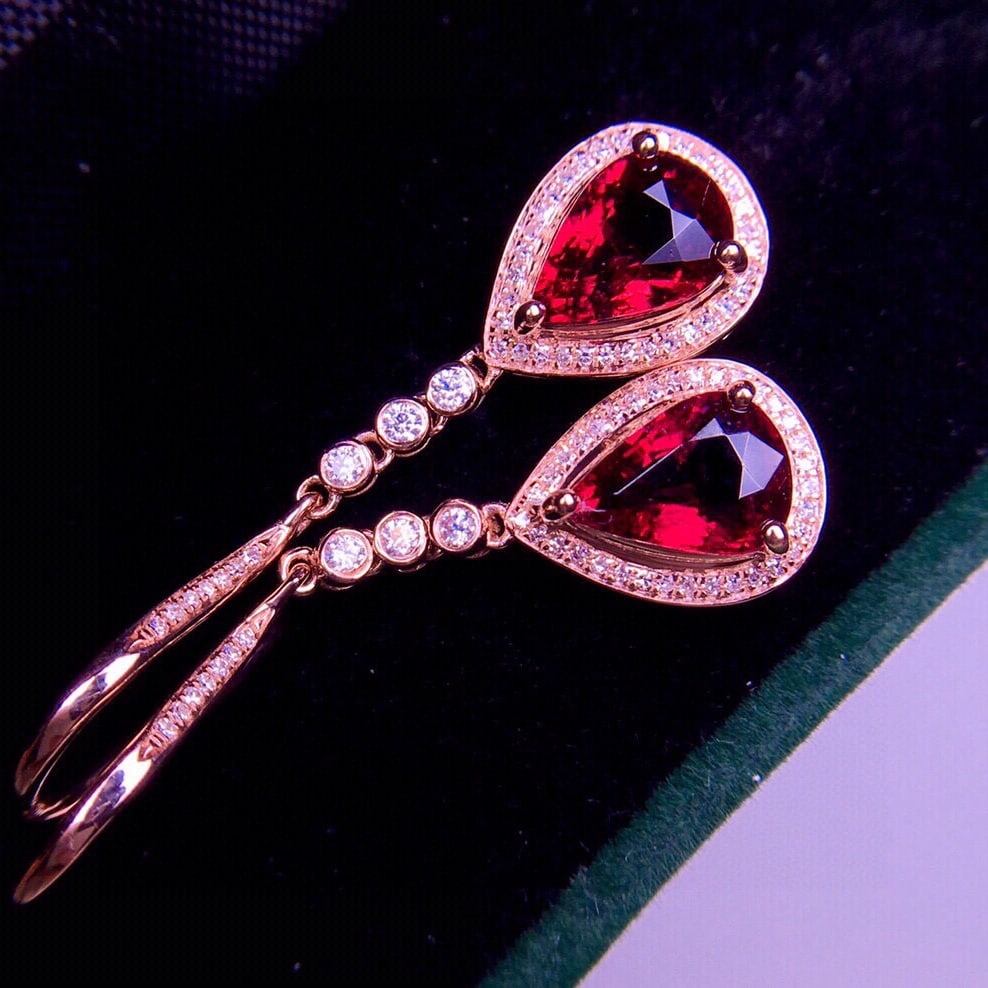 14K GOLD 2.8 CT NATURAL TOURMALINE & DIAMOND EARRINGS - 7
