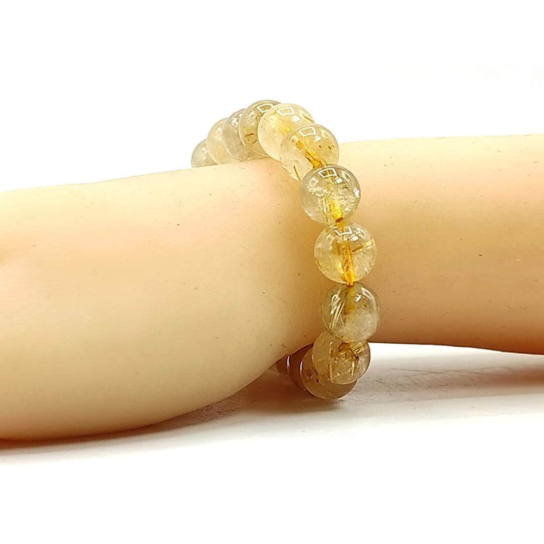 100% natural gold rutilated quartz crystal 10mm beads bracelet - 2