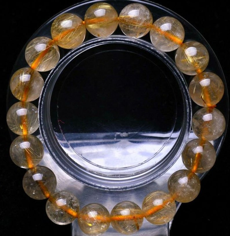 100% natural gold rutilated quartz crystal 10mm beads bracelet - 3