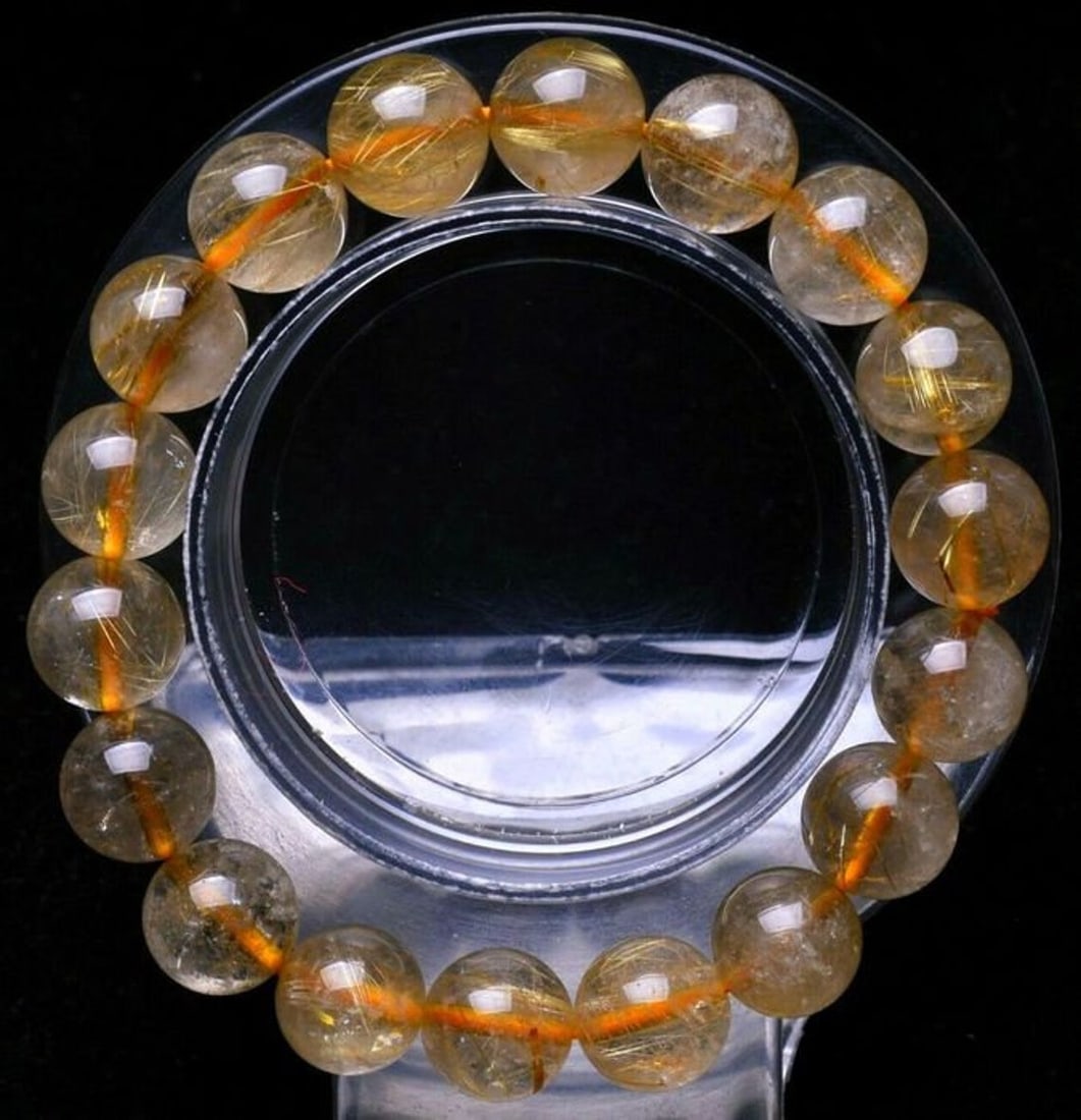 100% natural gold rutilated quartz crystal 10mm beads bracelet - 5