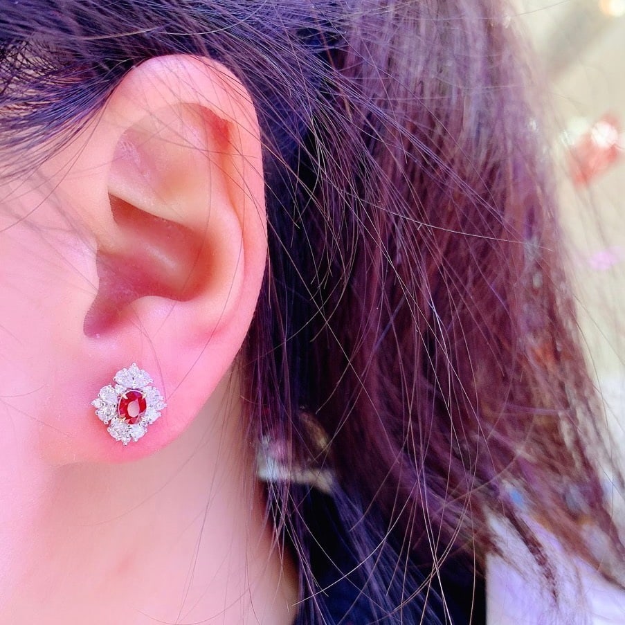 14K GOLD 1.33 CTW NATURAL RUBY & DIAMOND EARRINGS - 4