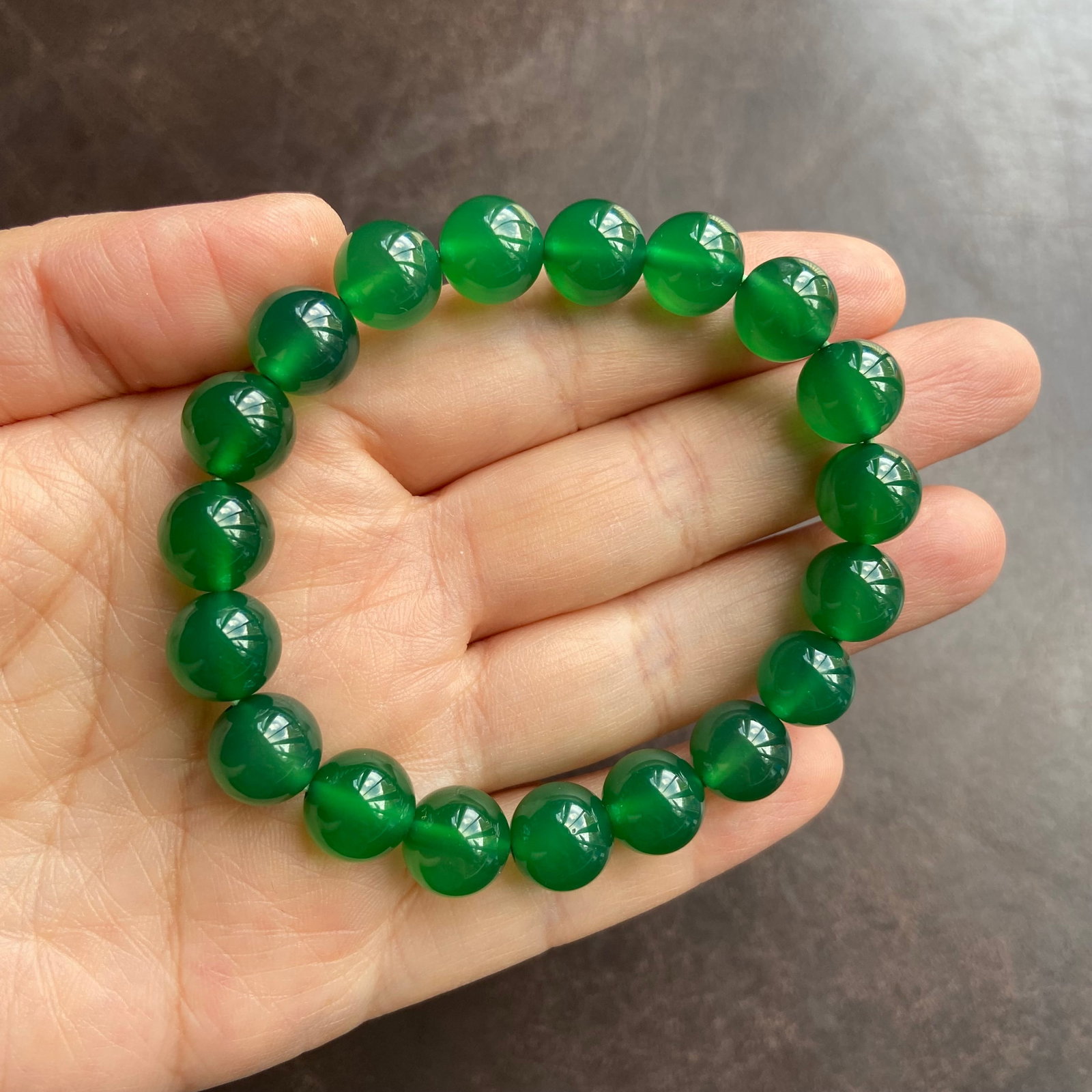 10mm Natural Imperial Green Chalcedony Jade Beaded Bracelet - 2