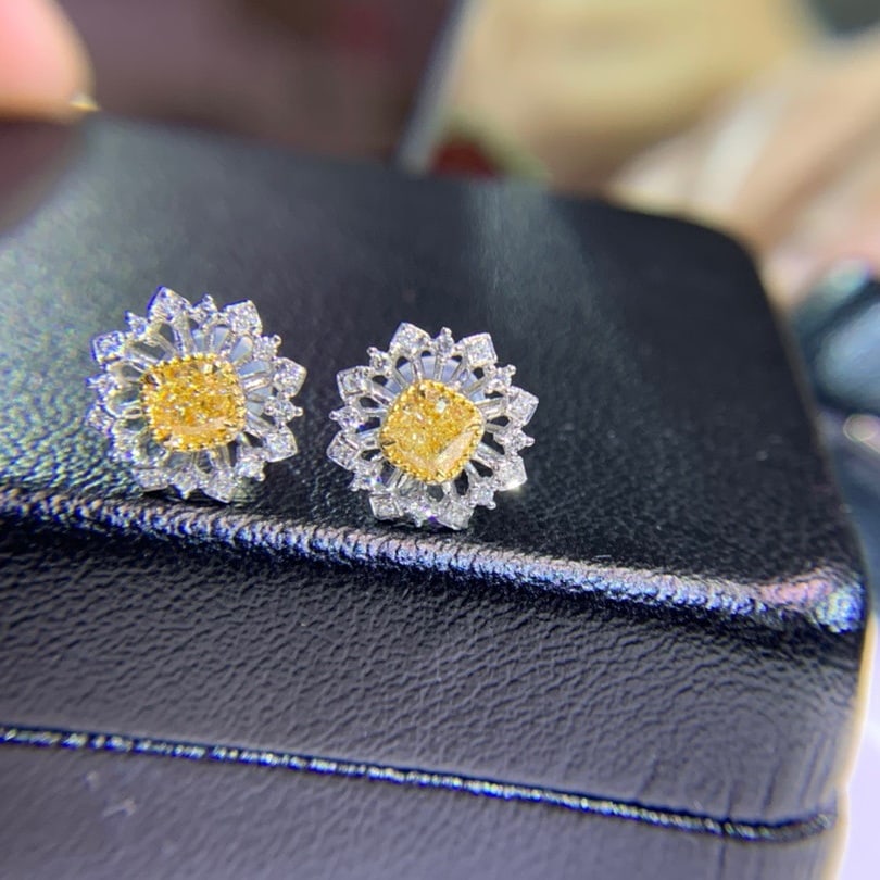 14K GOLD 0.71 CTW NATURAL YELLOW DIAMOND & DIAMOND EARRINGS - 2