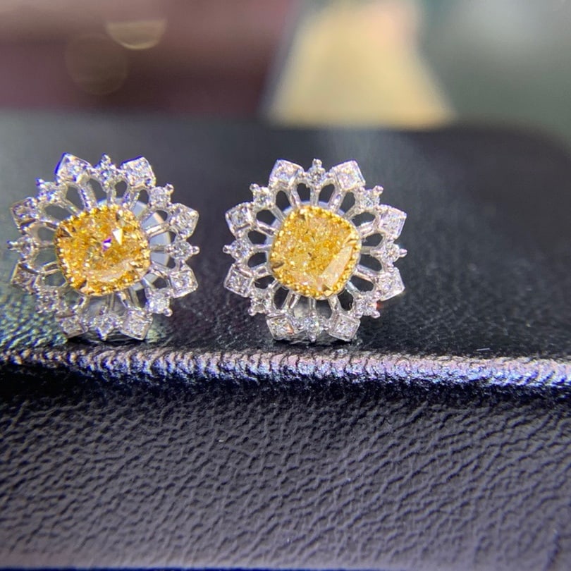 14K GOLD 0.71 CTW NATURAL YELLOW DIAMOND & DIAMOND EARRINGS - 4