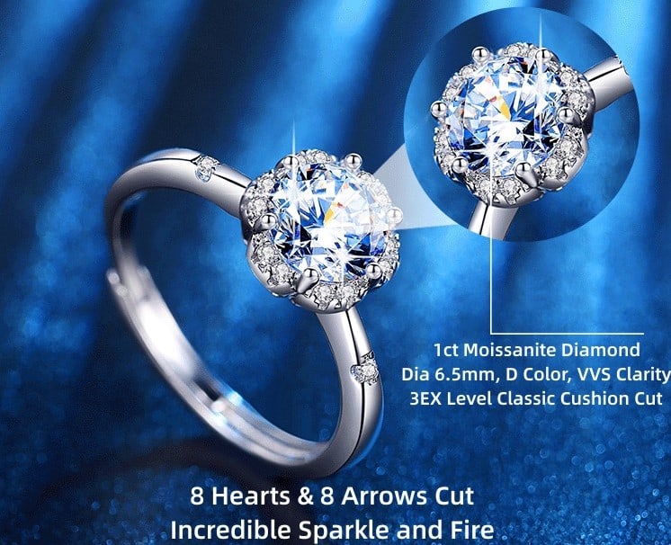 925 Silver Princess Solitaire 1CT Moissanite Flower Ring - 2