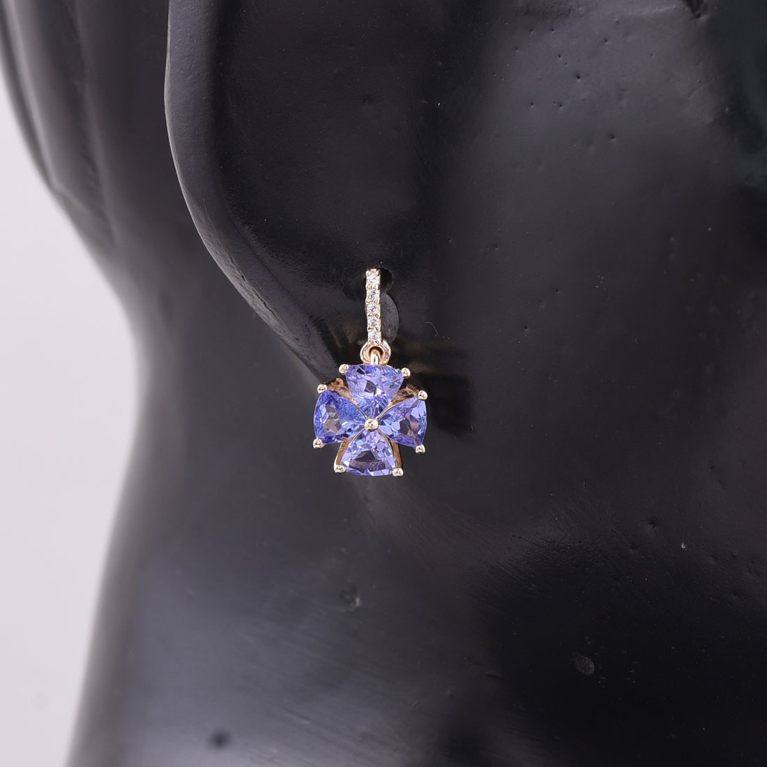 1.68 Ct Trillion Tanzanite 9K Gold Earrings - 2