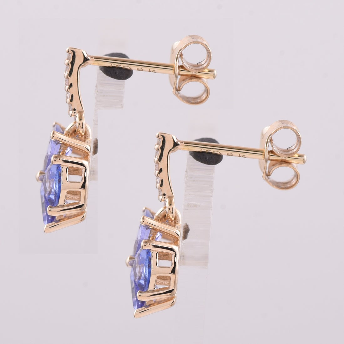 1.68 Ct Trillion Tanzanite 9K Gold Earrings - 3