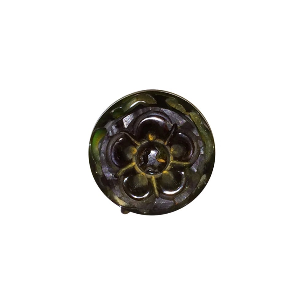 Dark Green Carved Bakelite Button Earrings - 4