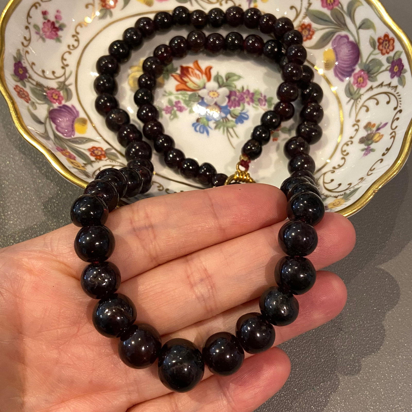 Antique Tunbled Almandine Garnet, 13mm large natural Garnet beads necklace with 18k Gold plated - 9
