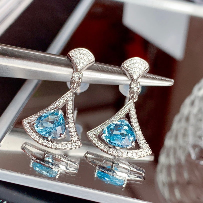 14K GOLD 1.74 CT NATURAL AQUAMARINE & DIAMOND EARRINGS - 2
