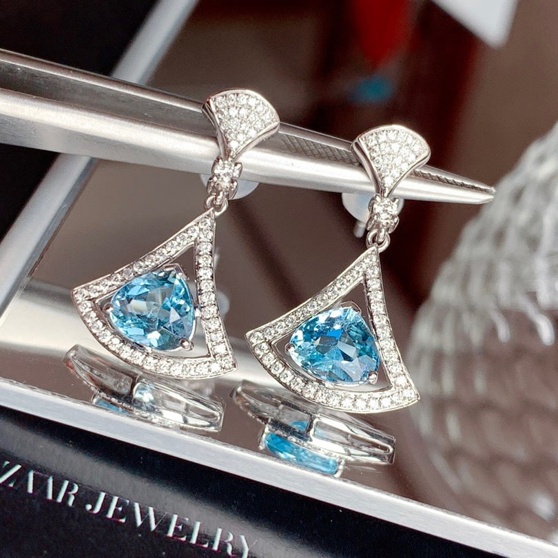 14K GOLD 1.74 CT NATURAL AQUAMARINE & DIAMOND EARRINGS - 3