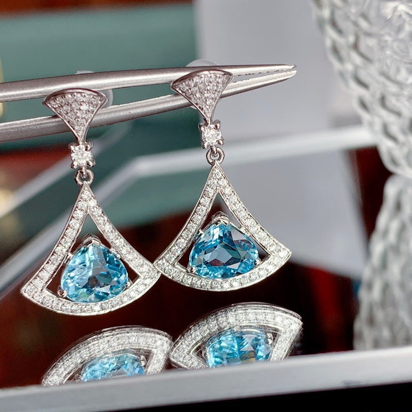 14K GOLD 1.74 CT NATURAL AQUAMARINE & DIAMOND EARRINGS - 4