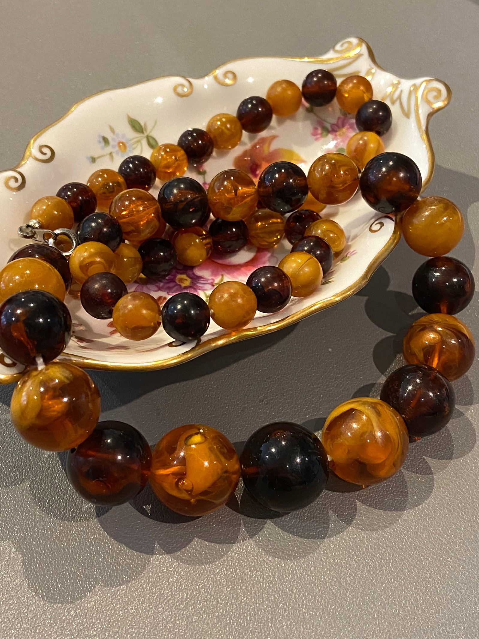 Bakelite Egg Yolk Amber and Baltic Amber Bicolor Beaded Statement Necklace - 2