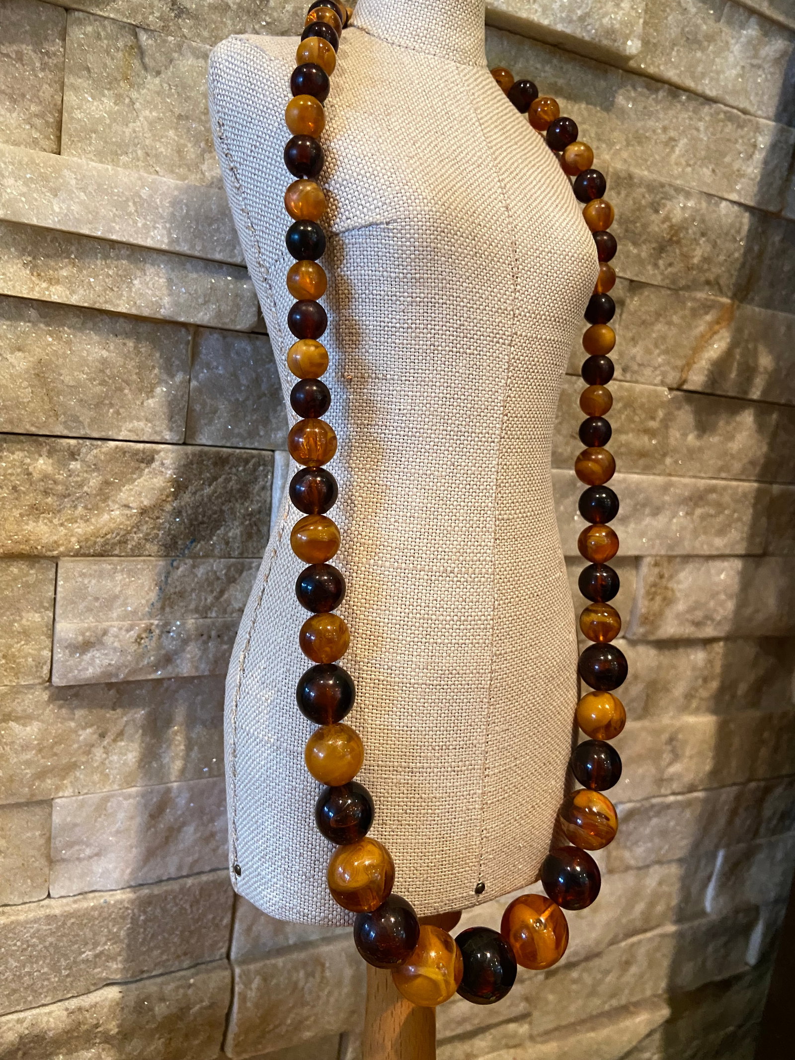 Bakelite Egg Yolk Amber and Baltic Amber Bicolor Beaded Statement Necklace - 3