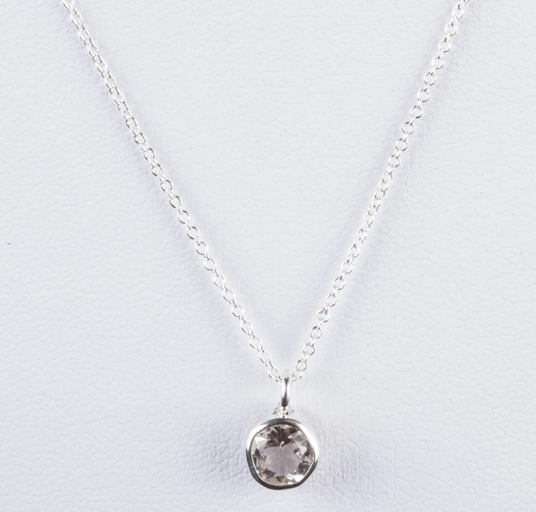 Sterling Faceted Rock Crystal Clear Quartz Astrology Pendant Necklace April - 2